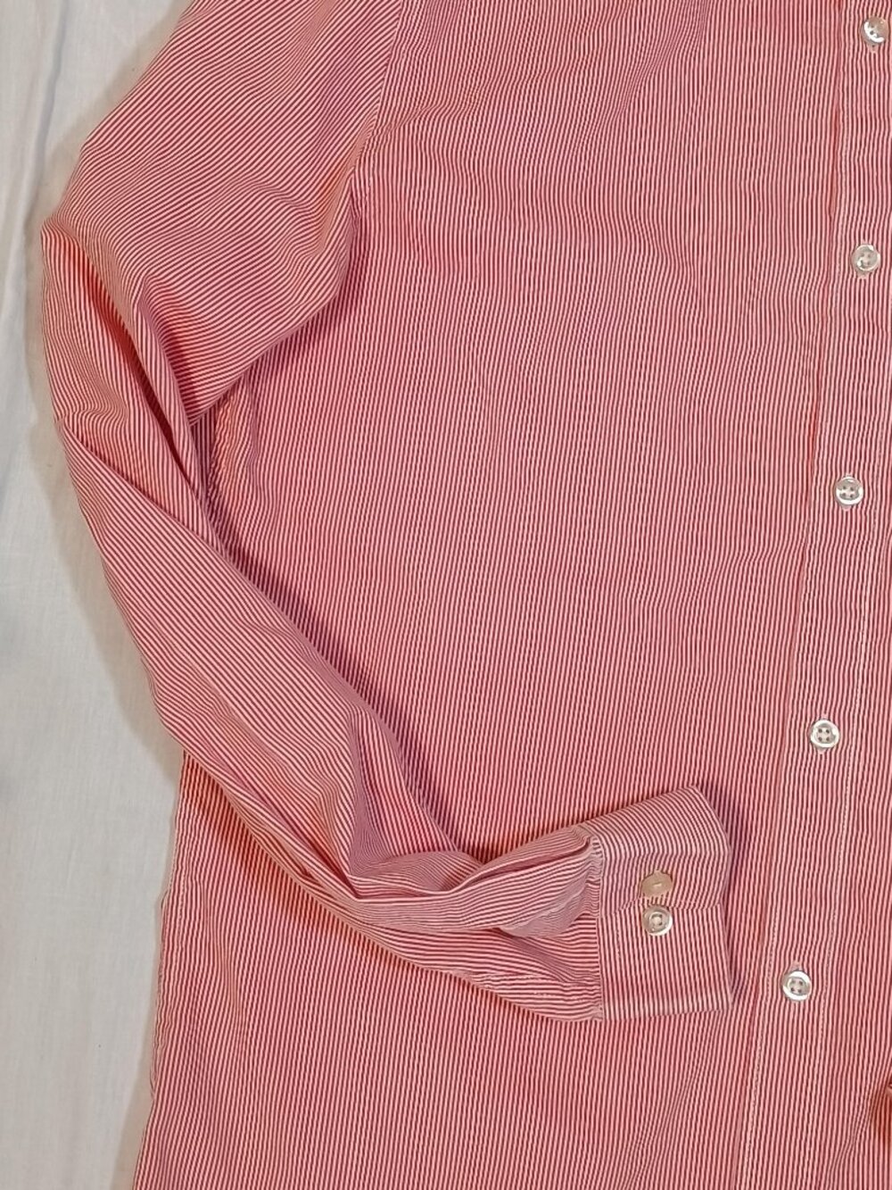 H&M/Button Down Shirt/Mens M/Pink White Pinstripe Preppy Cottagecore Oxford Top - Picture 5 of 8